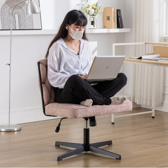 Shopi Vella armless office desk chair with cushioned seat and black swivel base in modern home office