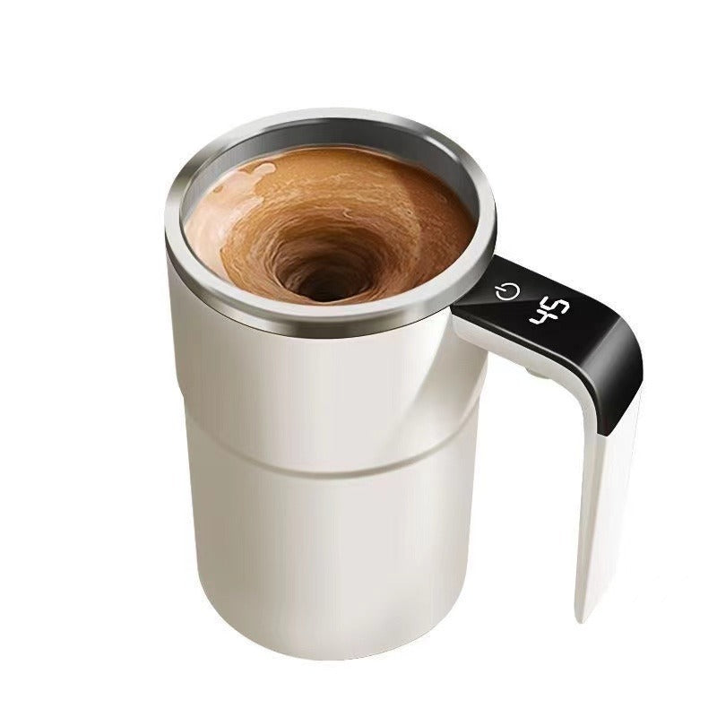 Shopi Vella automatic coffee stirring cup in white with digital timer and stainless steel interior