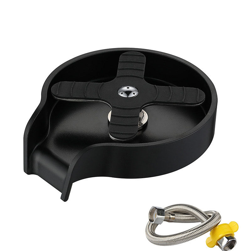 Shopi Vella black automatic cup washer for sink with stainless steel hose and yellow connector
