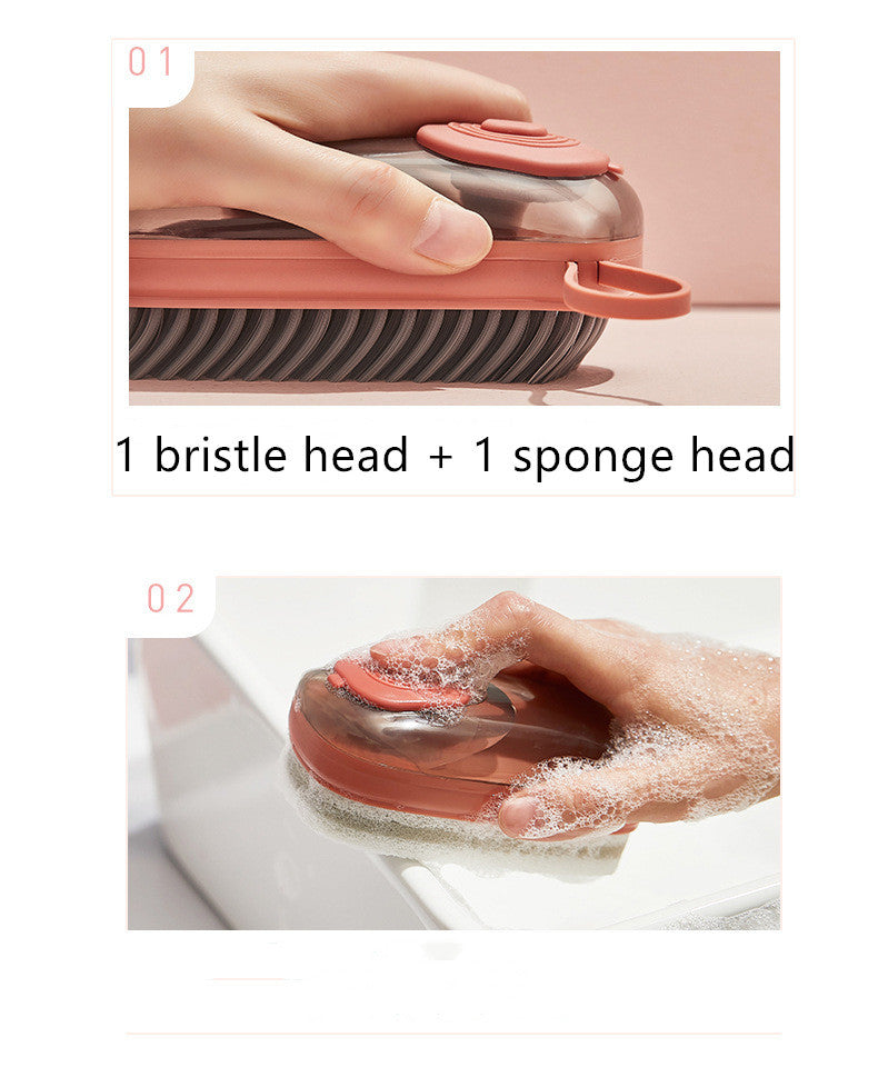 Shopi Vella automatic liquid cleaning brush with bristle head and sponge head for kitchen storage cleaning