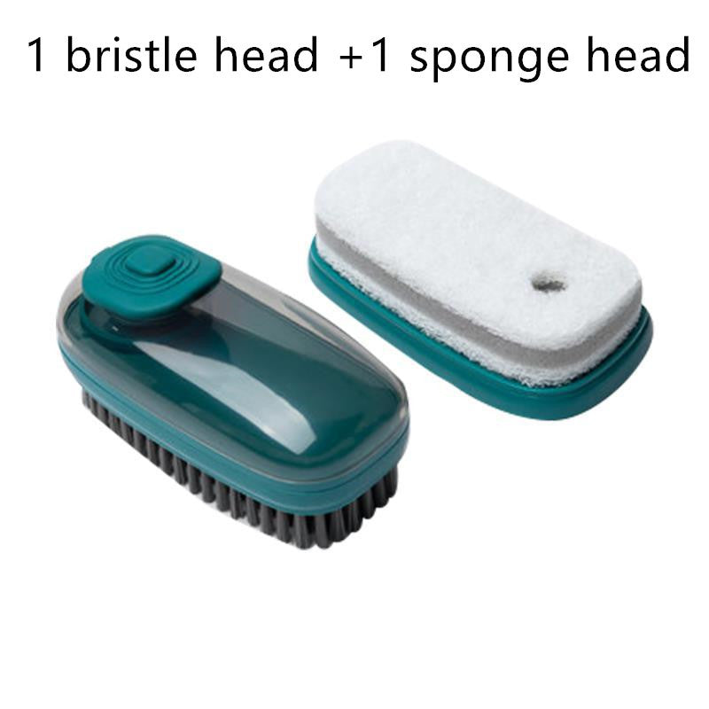Shopi Vella automatic liquid cleaning brush with one bristle head and one sponge head for kitchen storage