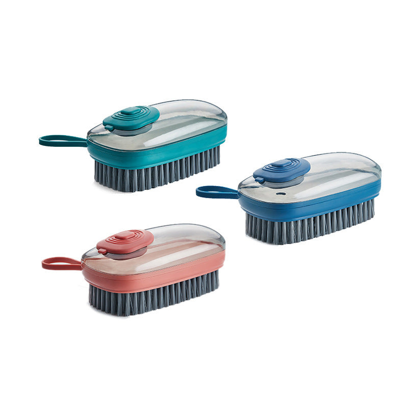 Shopi Vella automatic liquid cleaning brush set with ergonomic handles in multiple colors for kitchen storage