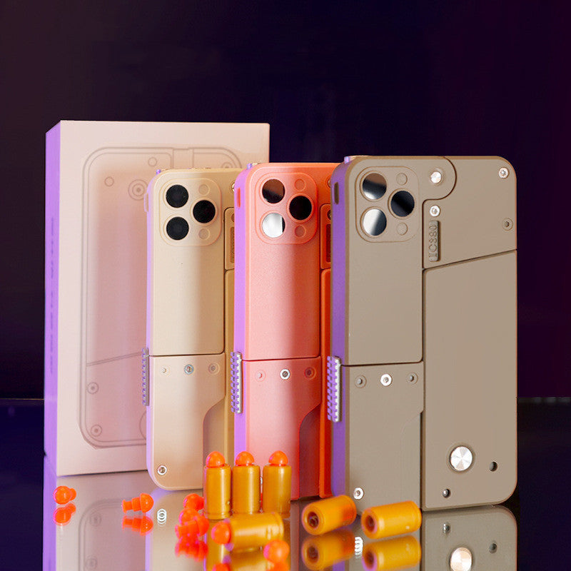 Shopi Vella automatic shell throwing toy pistol in beige pink and gray with orange shells and packaging