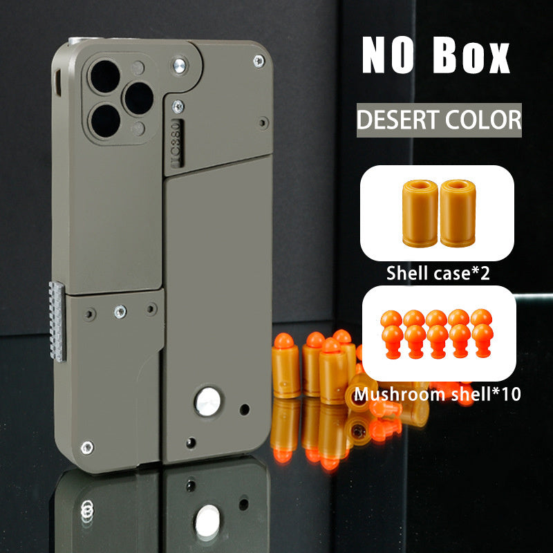 Desert color automatic shell throwing toy pistol case compatible with phone camera and includes shell cases and mushroom shells
