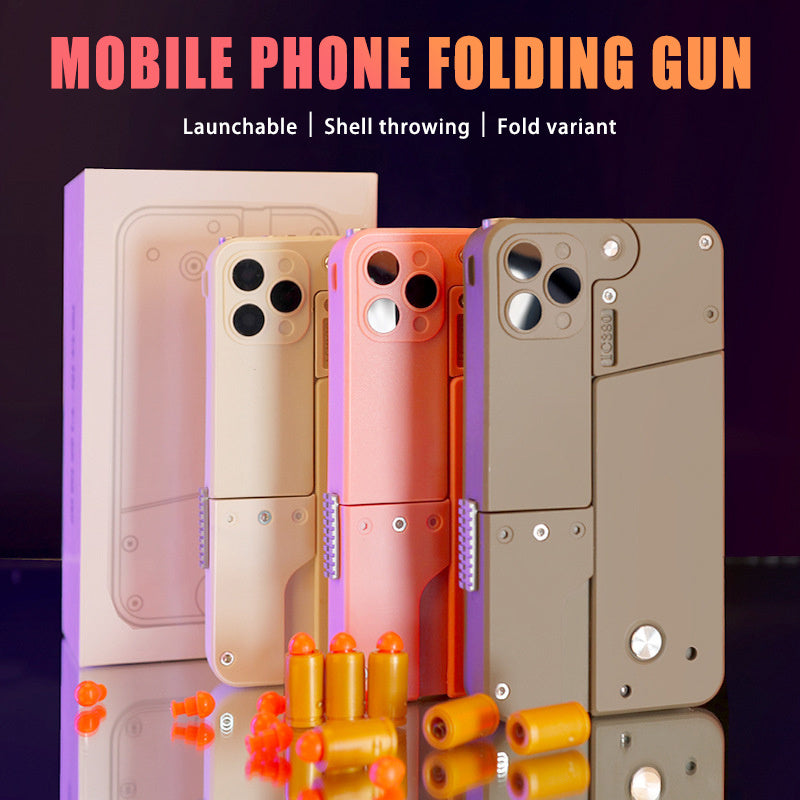 Shopi Vella automatic shell throwing toy pistol mobile phone folding gun in beige pink and gray colors