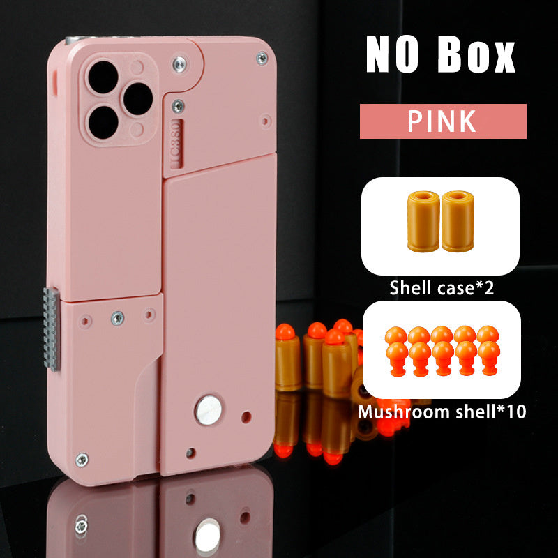 Pink automatic shell throwing toy pistol phone case with shell cases and mushroom shells included