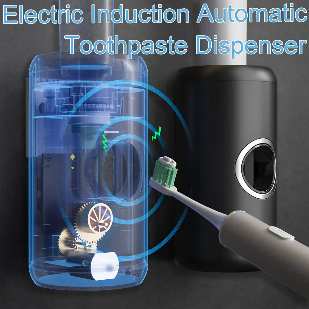 Black automatic toothpaste dispenser with toothbrush and electric induction technology illustration