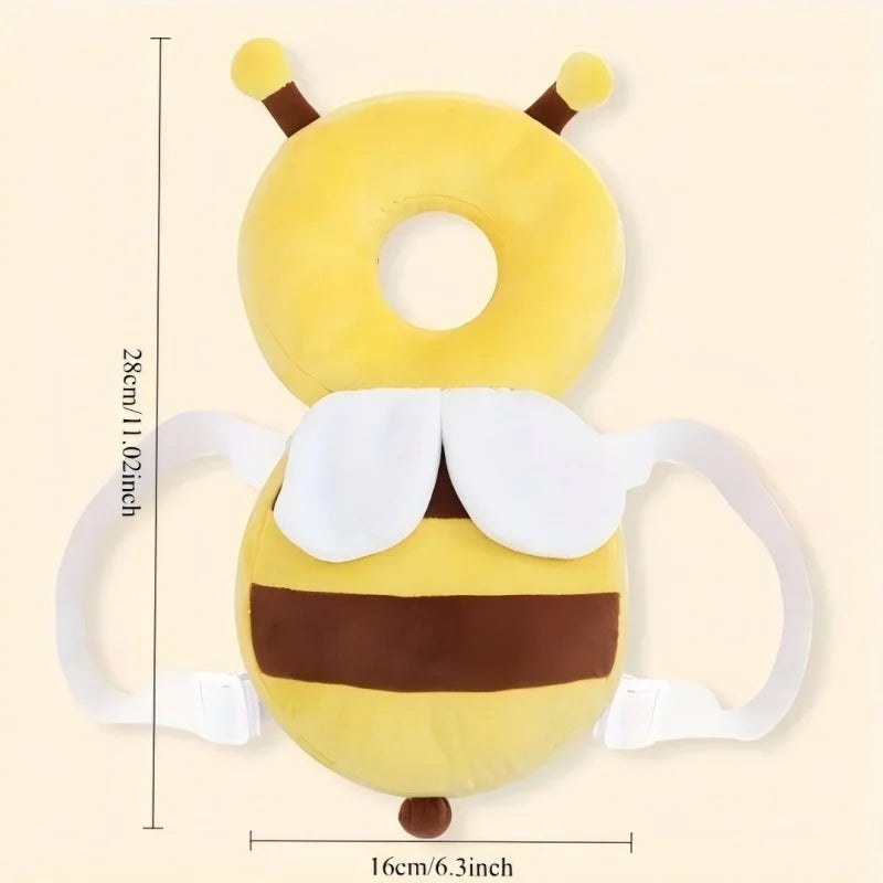Shopi Vella baby head protection pillow in yellow bee design with adjustable white straps