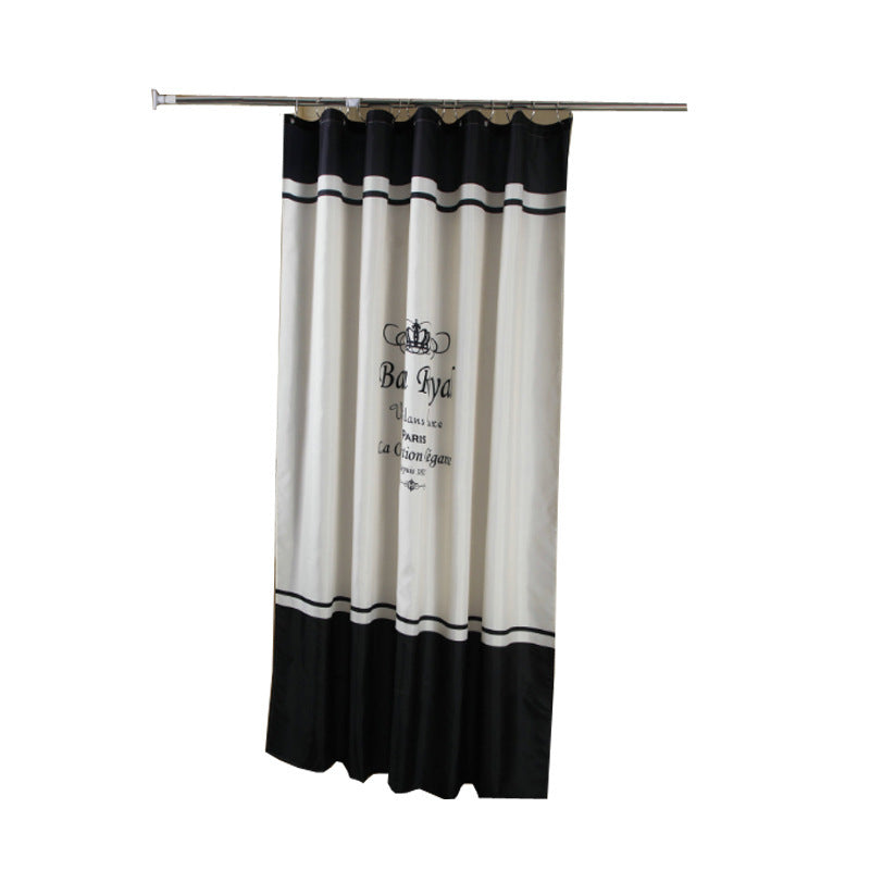 Shopi Vella black and white waterproof shower curtain with crown design and Paris text