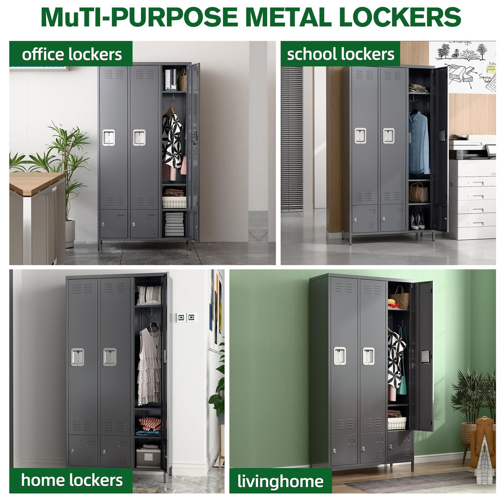 Shopi Vella multi-purpose metal storage locker with doors in gray for office, school, home, and living spaces