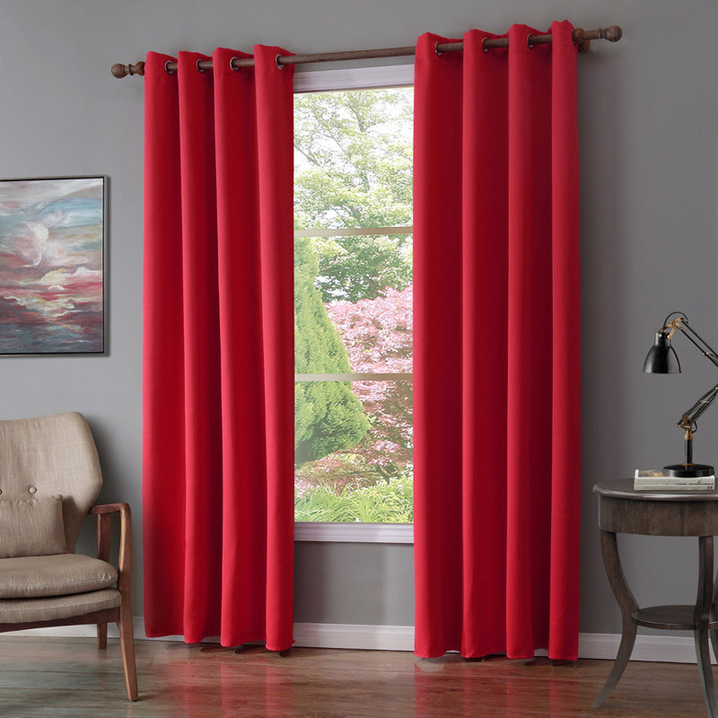Shopi Vella red bedroom blackout curtain hanging on window in modern living room with gray walls