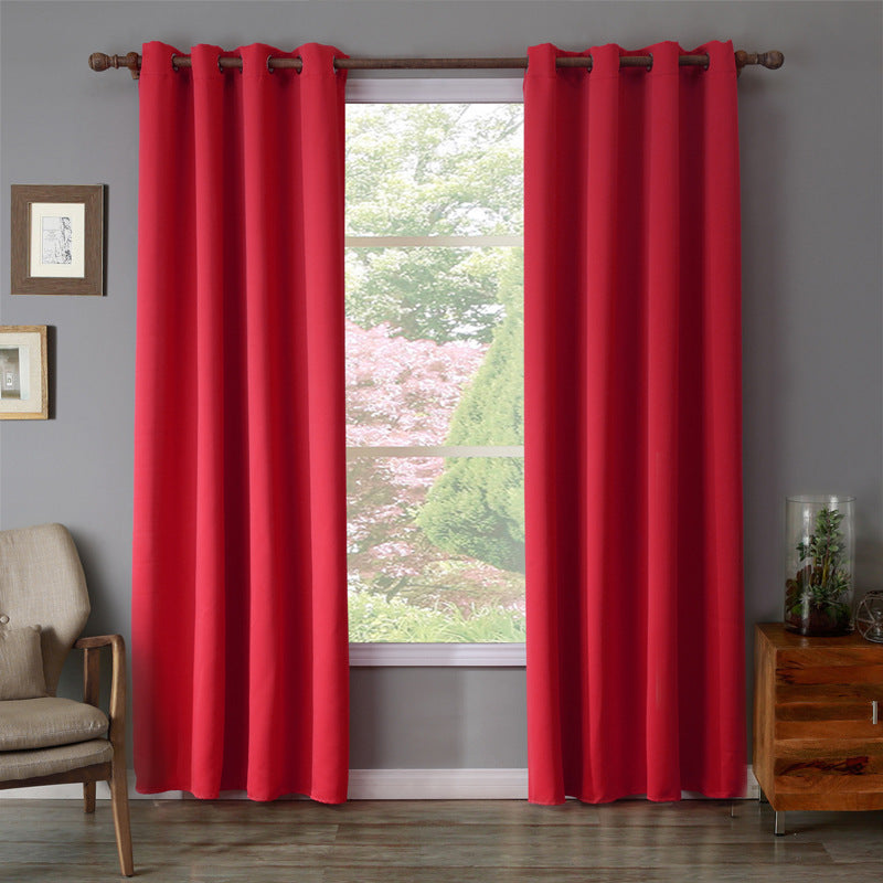 Shopi Vella red bedroom blackout curtain hanging on window with wooden rod in modern living room