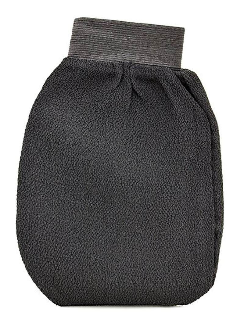 Shopi Vella black exfoliating mitt designed as the best mitt for skin preparation in bathroom storage