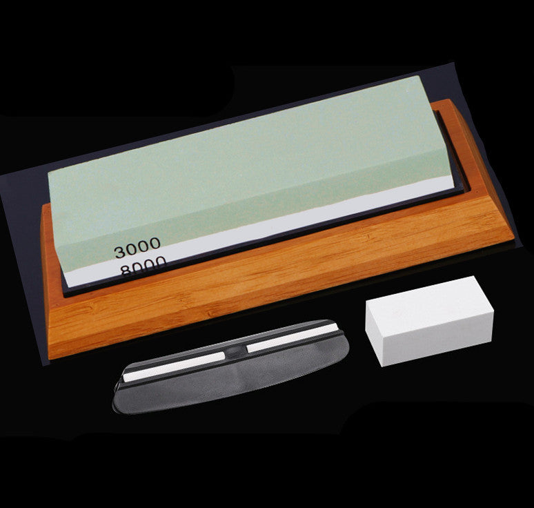Shopi Vella kitchen sharpening stone with 3000 and 8000 grit on wooden base best sharpening stone for home use