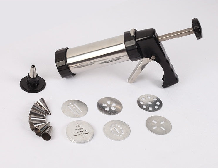Shopi Vella biscuit press machine with stainless steel body and multiple decorative discs for kitchen baking