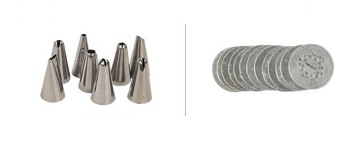Set of metal icing nozzles and biscuit press machine discs for kitchen baking accessories