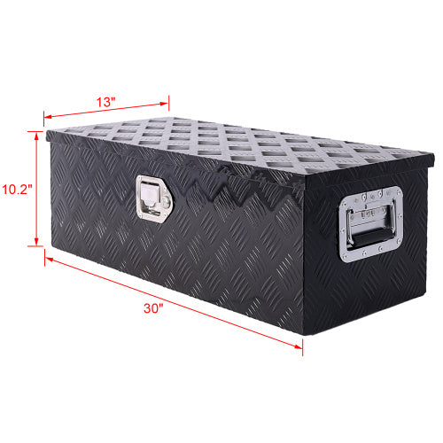 30 inch aluminum truck tool box with black diamond plate texture and chrome handles for durable storage