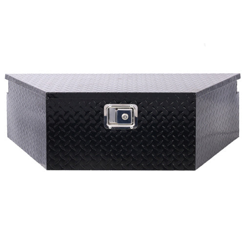 Shopi Vella black aluminum trailer toolbox with diamond plate texture and secure latch