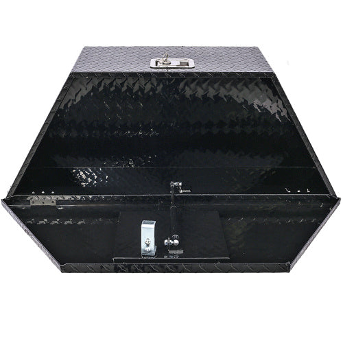 Shopi Vella black aluminum trailer toolbox with diamond plate texture and secure locking mechanism