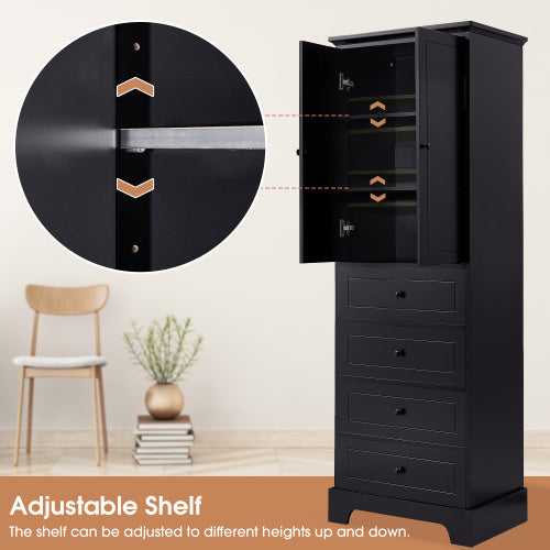 Shopi Vella black bathroom storage cabinet with adjustable shelves and four drawers in modern design