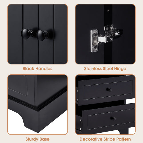 Shopi Vella black bathroom storage cabinet with black handles stainless steel hinge sturdy base and decorative stripe pattern