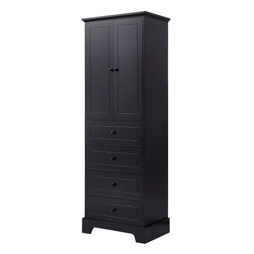 Shopi Vella black bathroom storage cabinet with two doors and four drawers for organized bathroom storage