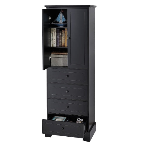 Shopi Vella black bathroom storage cabinet with multiple drawers and shelves for organized storage