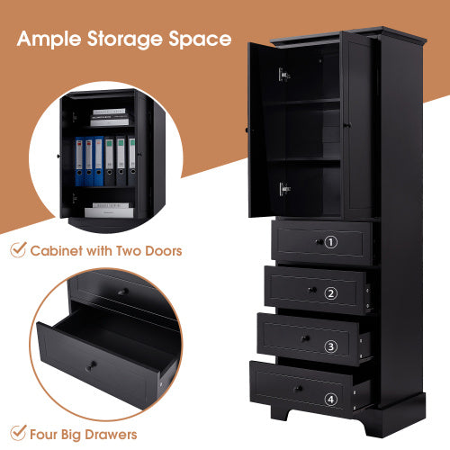 Shopi Vella black bathroom storage cabinet with two doors and four large drawers for ample storage