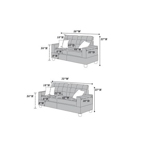 Dimensions diagram of black faux leather sofa set with two seaters showing width height and depth measurements