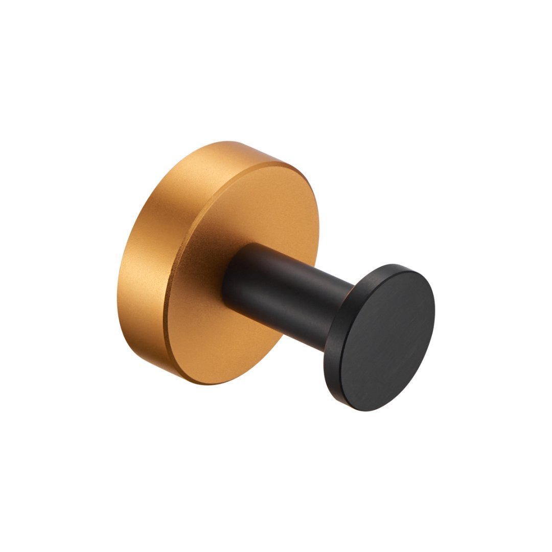 Shopi Vella black gold wall hooks set single hook with black matte front and gold base for bathroom storage