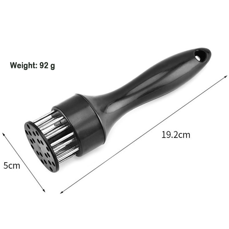 Shopi Vella stainless steel meat tenderizer with black handle measuring 19.2 cm long