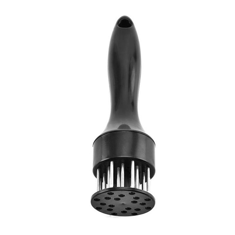 Shopi Vella stainless steel meat tenderizer with black handle for cooking and food preparation