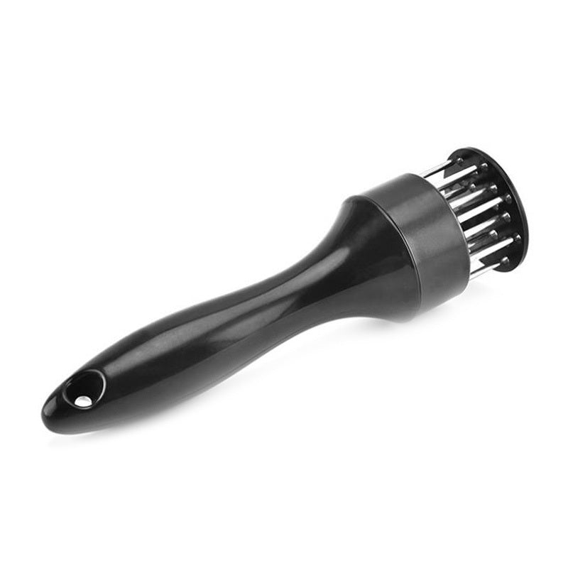 Shopi Vella black stainless steel meat tenderizer with ergonomic handle for easy grip