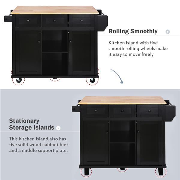 Shopi Vella kitchen cart with flip top black wooden island with storage drawers and shelves