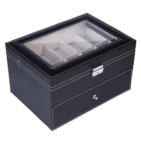 Shopi Vella black 20 watch storage box with glass top and multiple compartments for organized storage