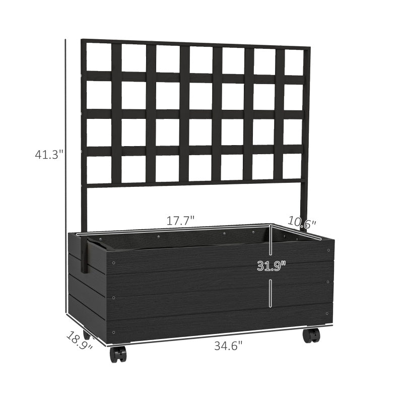 Shopi Vella black raised garden bed with trellis storage box on wheels with dimensions