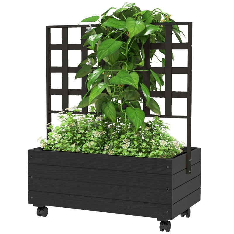 Shopi Vella black raised garden bed with trellis on wheels for vertical plant support