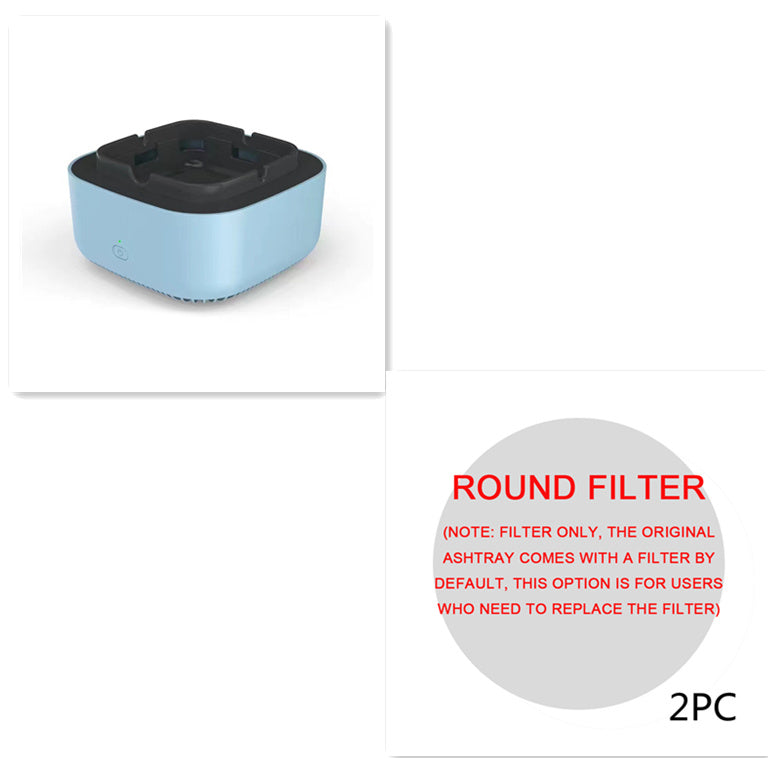 Shopi Vella smoke removal air purifier ashtray in blue with black top and replacement round filter set