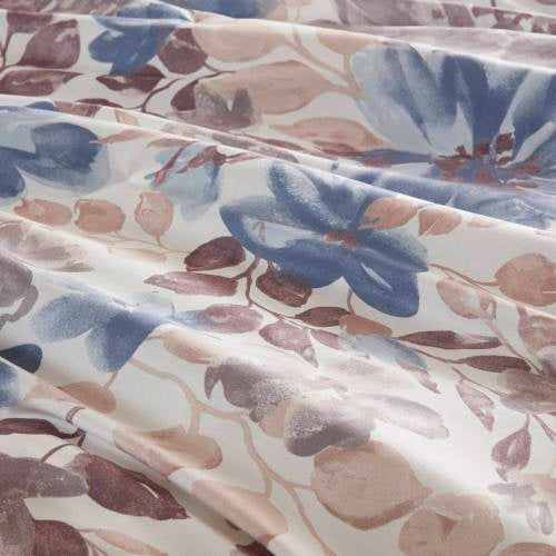 Close-up of blue floral comforter set queen with soft fabric and elegant flower design