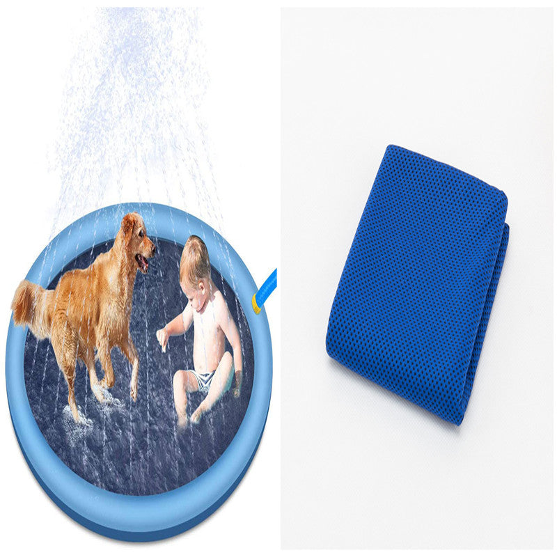 Shopi Vella non-slip splash pad for kids with water sprinklers and a blue folded mat