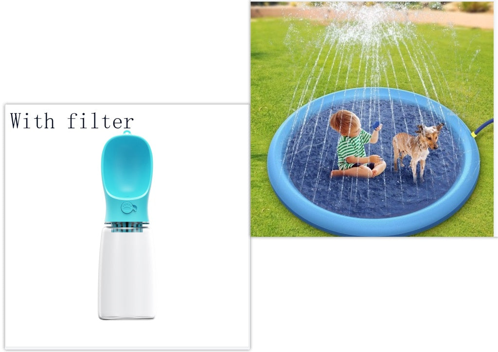 Shopi Vella non-slip splash pad for kids with child and dog playing under water spray outdoors