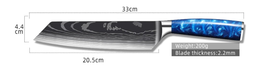 Shopi Vella blue resin handle chef knife with 33cm length and 2.2mm thick blade