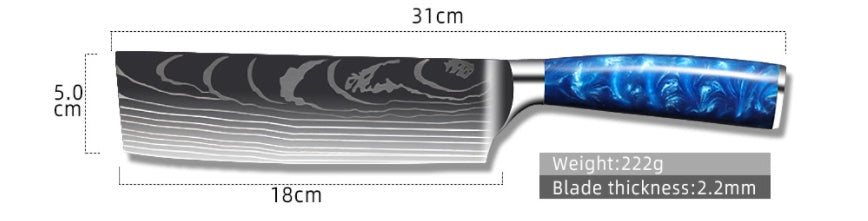 Shopi Vella blue resin handle chef knife with 18cm blade and 5cm width for precise cutting