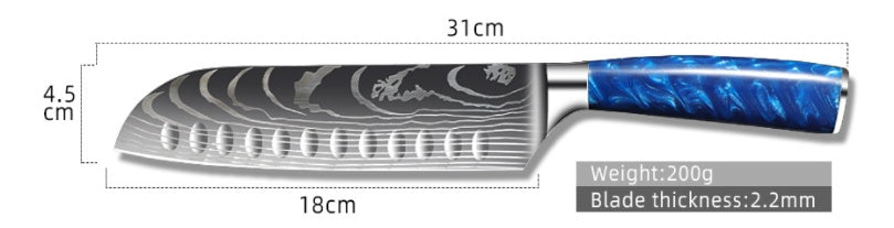Shopi Vella blue resin handle chef knife with 18cm blade and 2.2mm thickness for precise kitchen cutting