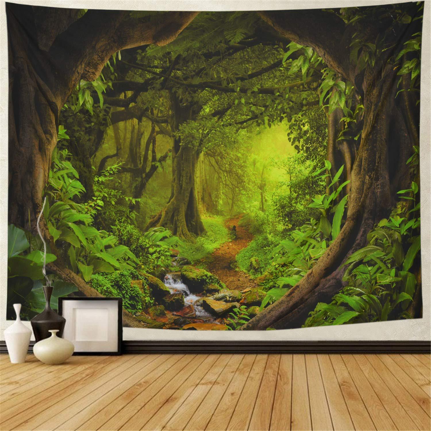 Shopi Vella comforter featuring bohemian wall hanging decor with a lush green forest scene