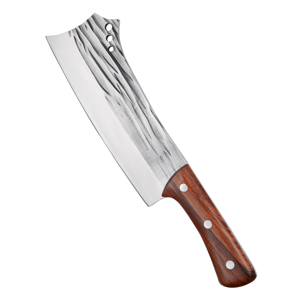 Shopi Vella bone chopper knife for meat with textured stainless steel blade and wooden handle