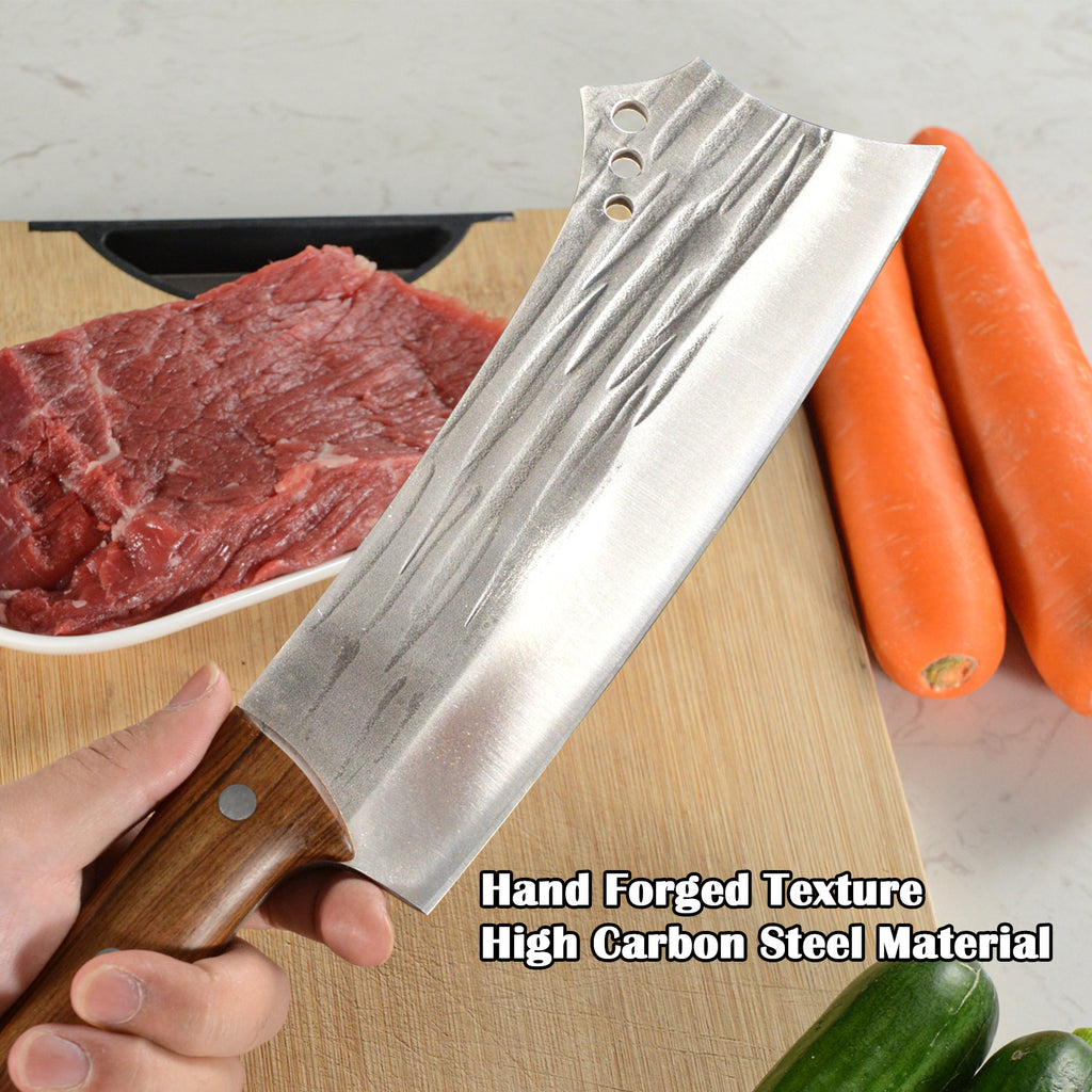 Shopi Vella bone chopper knife for meat with hand forged texture and high carbon steel blade