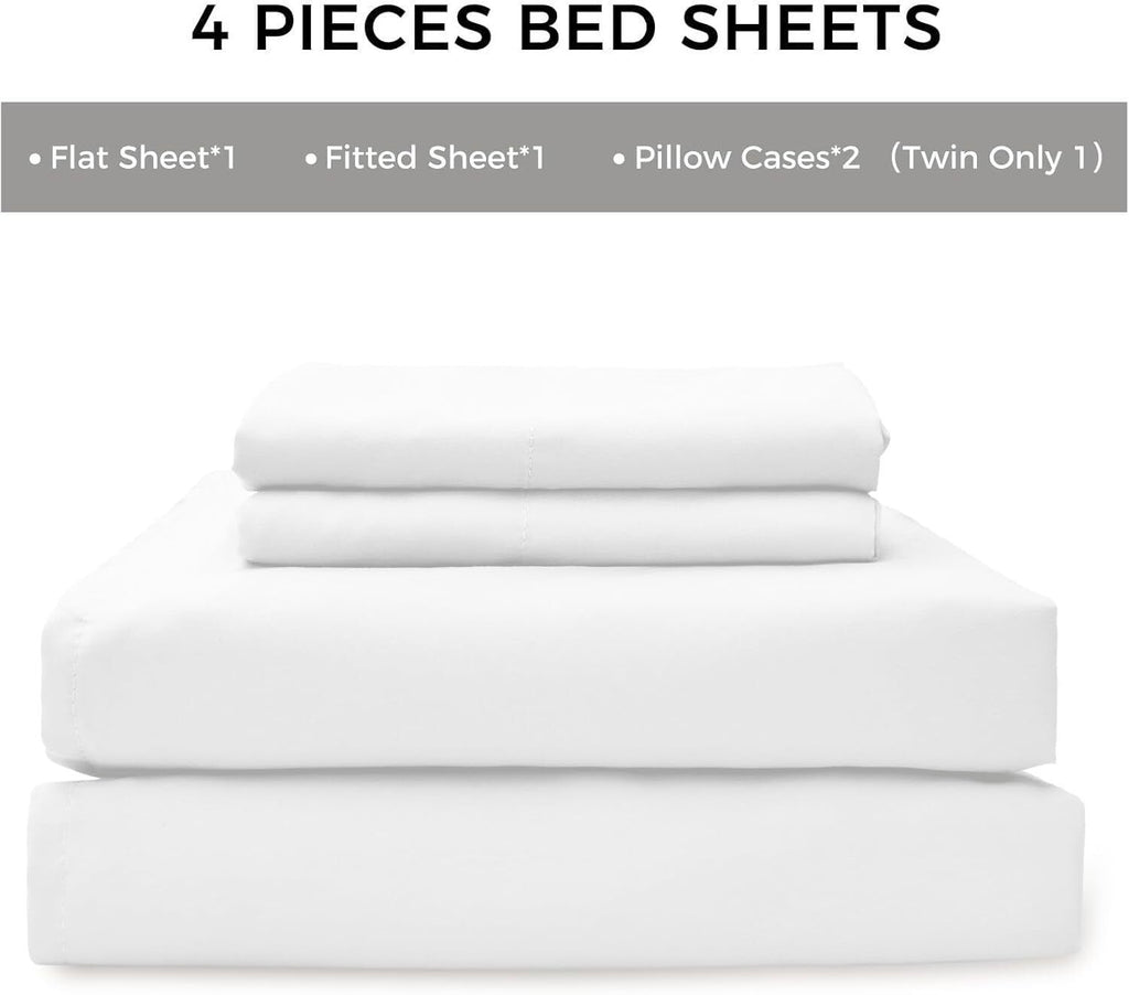 Shopi Vella white microfiber bed sheet set with flat sheet fitted sheet and pillowcases