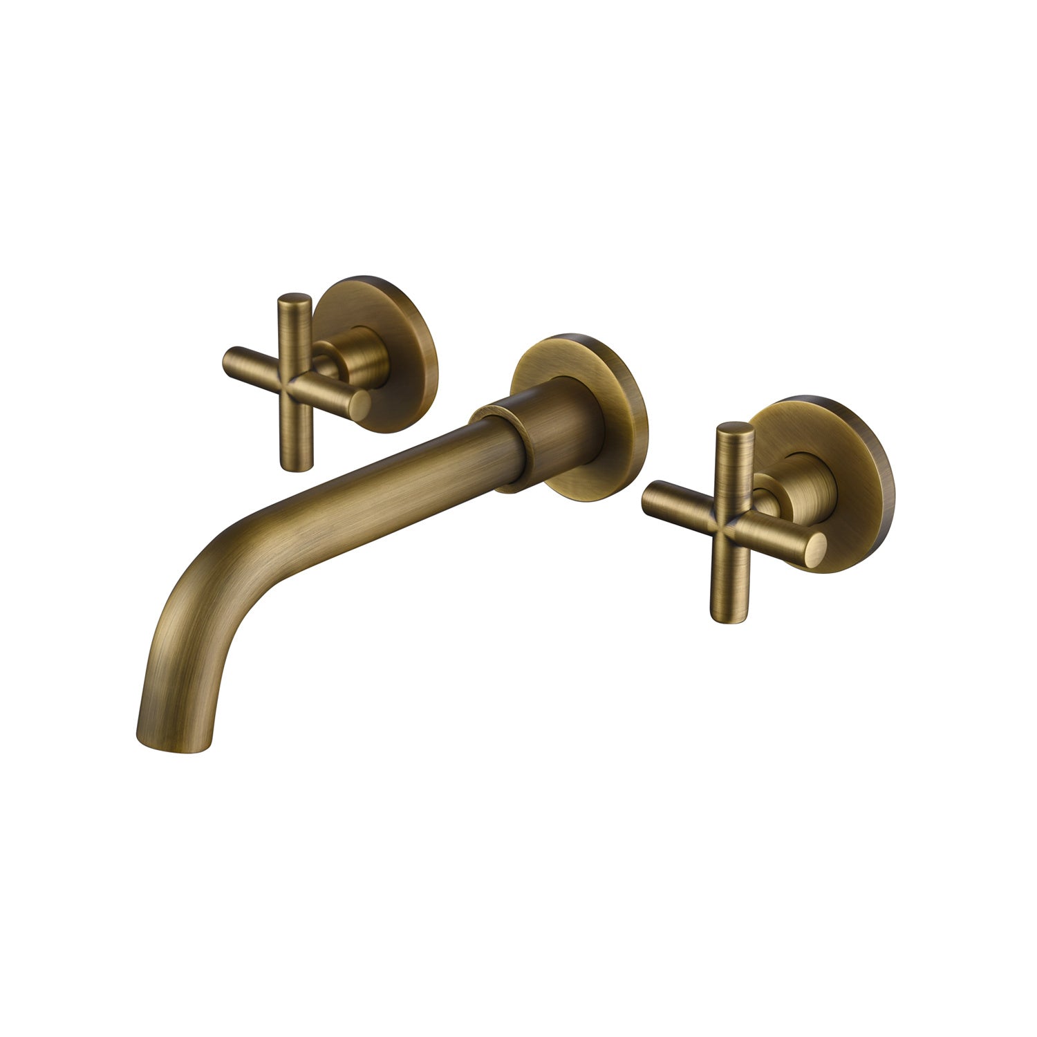 Shopi Vella wall mounted bathroom faucet in antique brass finish with cross handles for modern bathrooms