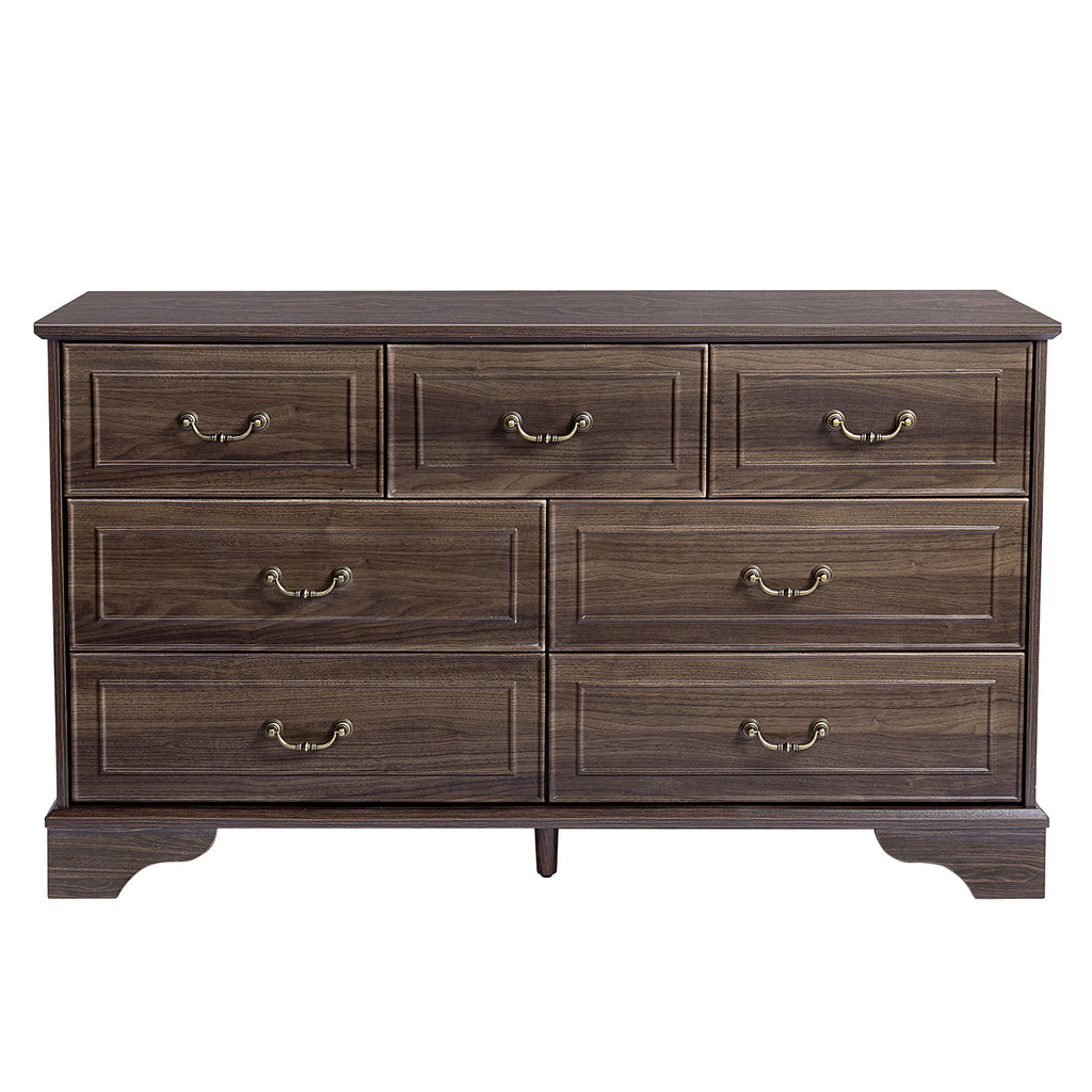 Shopi Vella brown 7-drawer chest of drawers with antique brass handles and classic wood finish